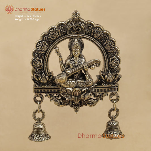 Brass Saraswati Wall Hanging With bells 6.5”