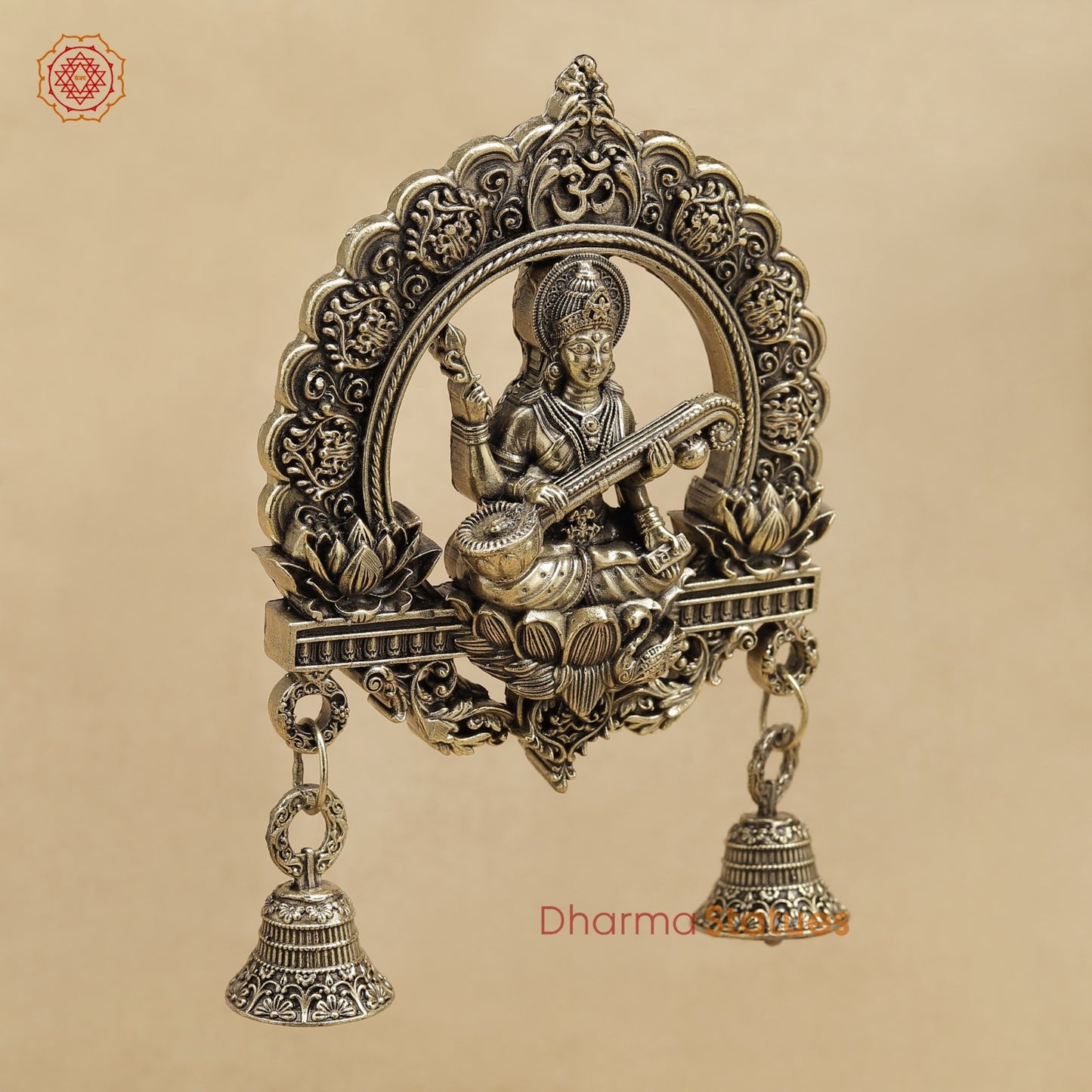 Brass Saraswati Wall Hanging With bells 6.5”