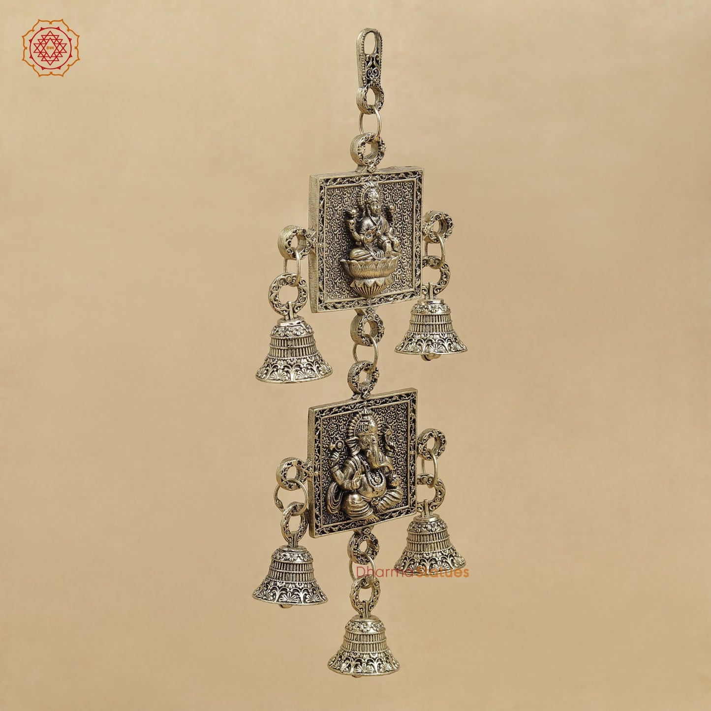Brass Lakshmi Ganesh Wall Hanging With bells 9.5”
