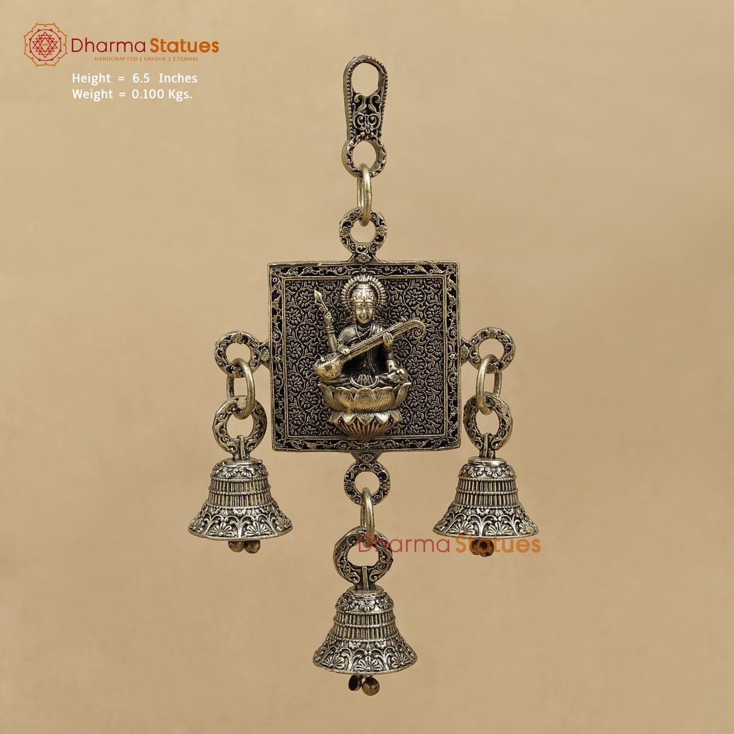 Brass Saraswati Wall Hanging With bells 6.5”