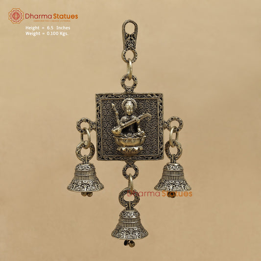 Brass Saraswati Wall Hanging With bells 6.5”
