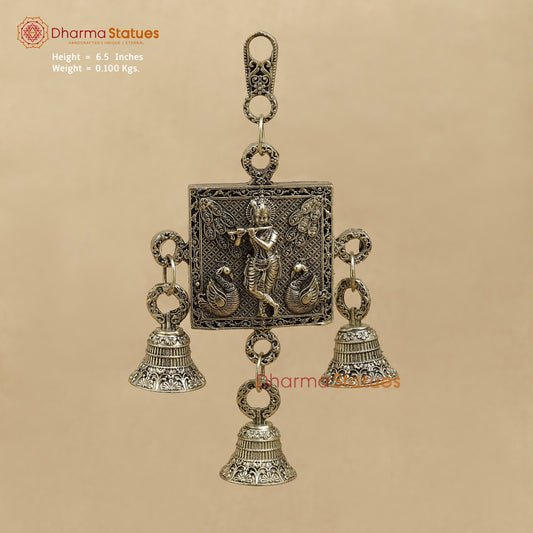 Brass Krishna Wall Hanging With bells 6.5”