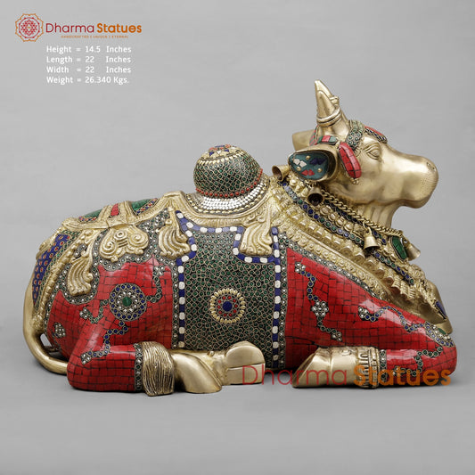 Brass Nandi Seated Fine with Bells , Exotic Red Stone work 22”