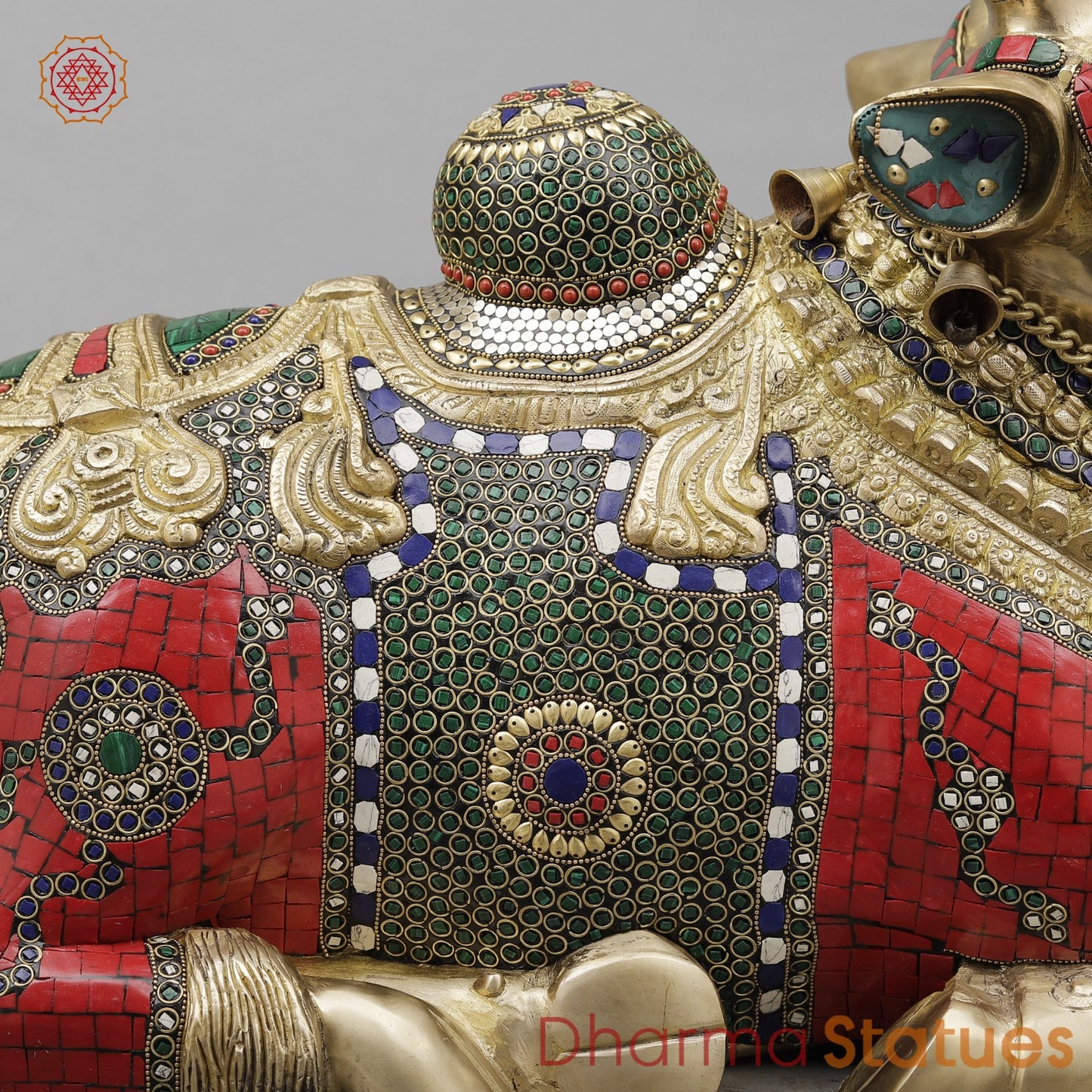Brass Nandi Seated Fine with Bells , Exotic Red Stone work 22”
