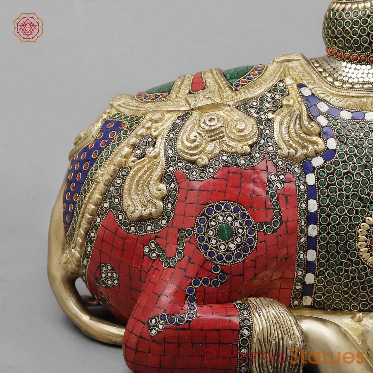 Brass Nandi Seated Fine with Bells , Exotic Red Stone work 22”