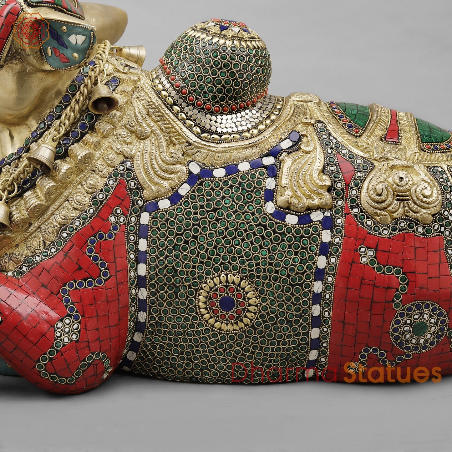 Brass Nandi Seated Fine with Bells , Exotic Red Stone work 22”