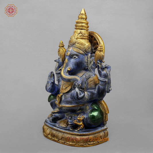 Brass Surya Ganesh Fine , Antique Turquoise Finish 20”