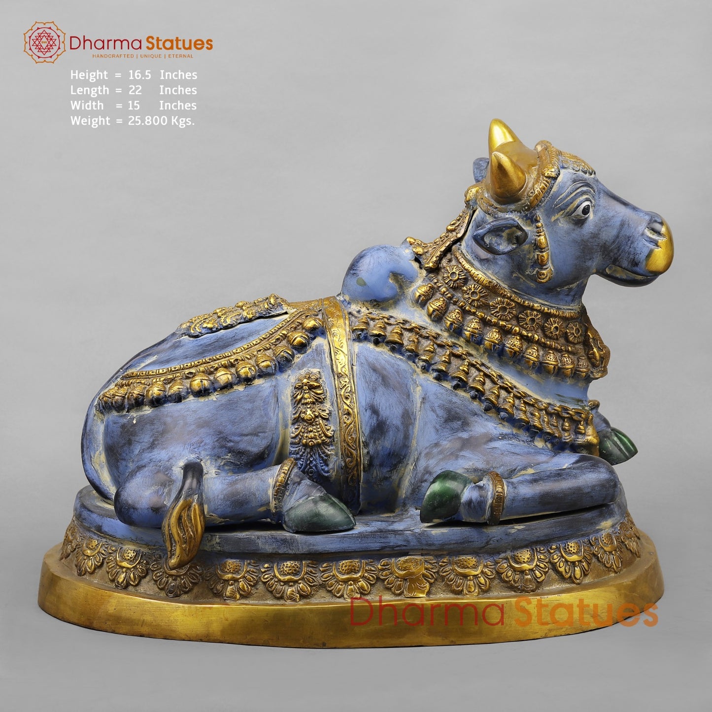 Brass Nandi Seated Fine, Antique Turquoise 22”