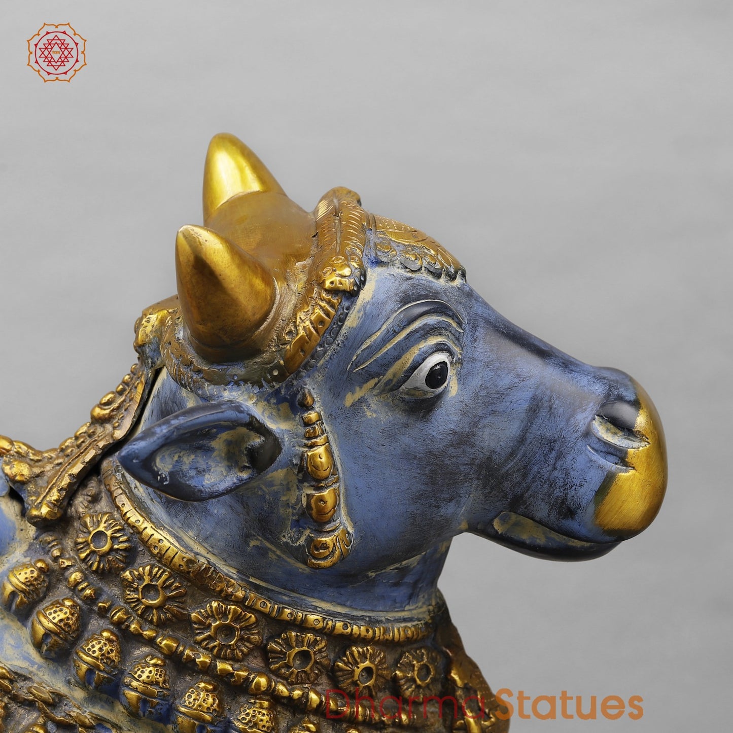 Brass Nandi Seated Fine, Antique Turquoise 22”