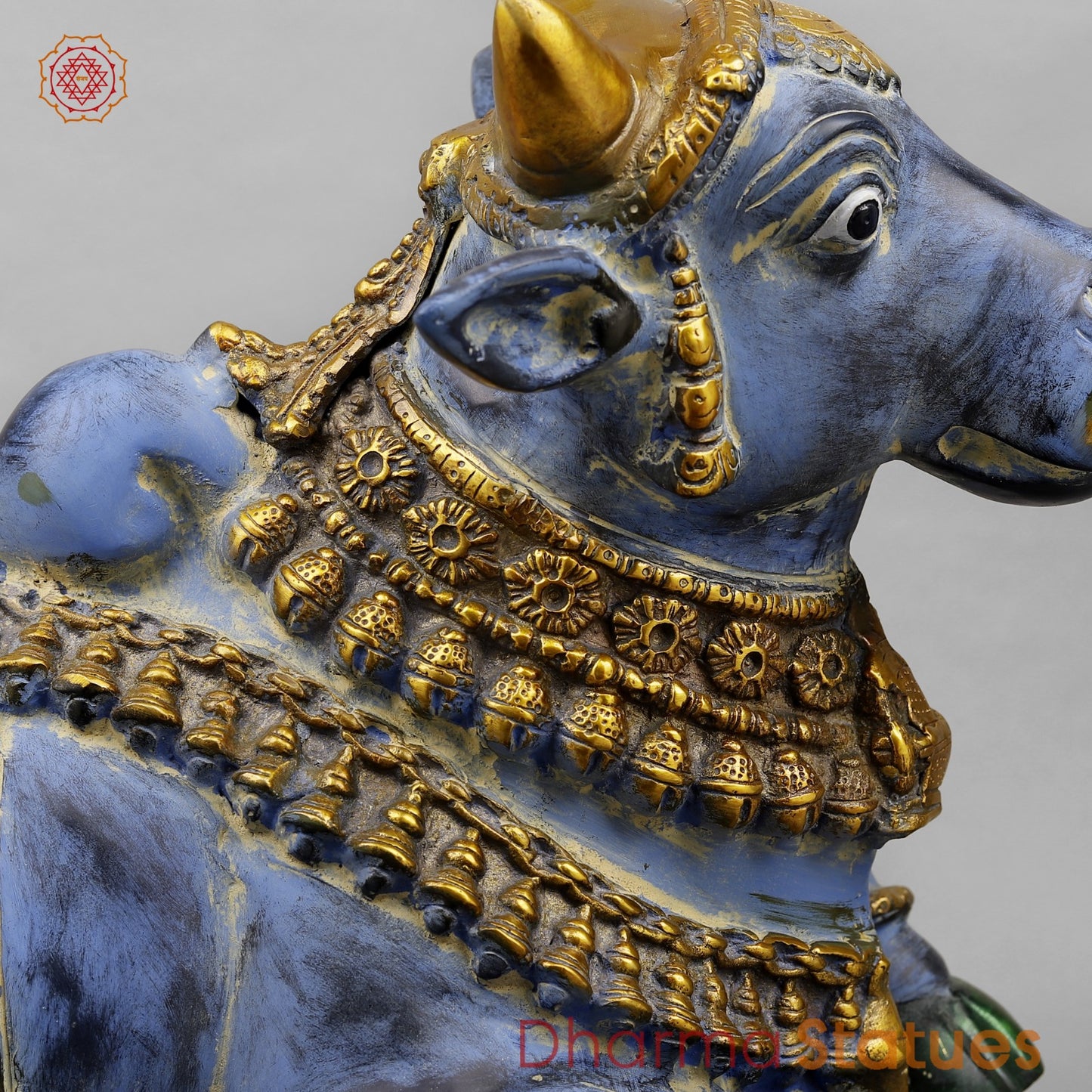 Brass Nandi Seated Fine, Antique Turquoise 22”