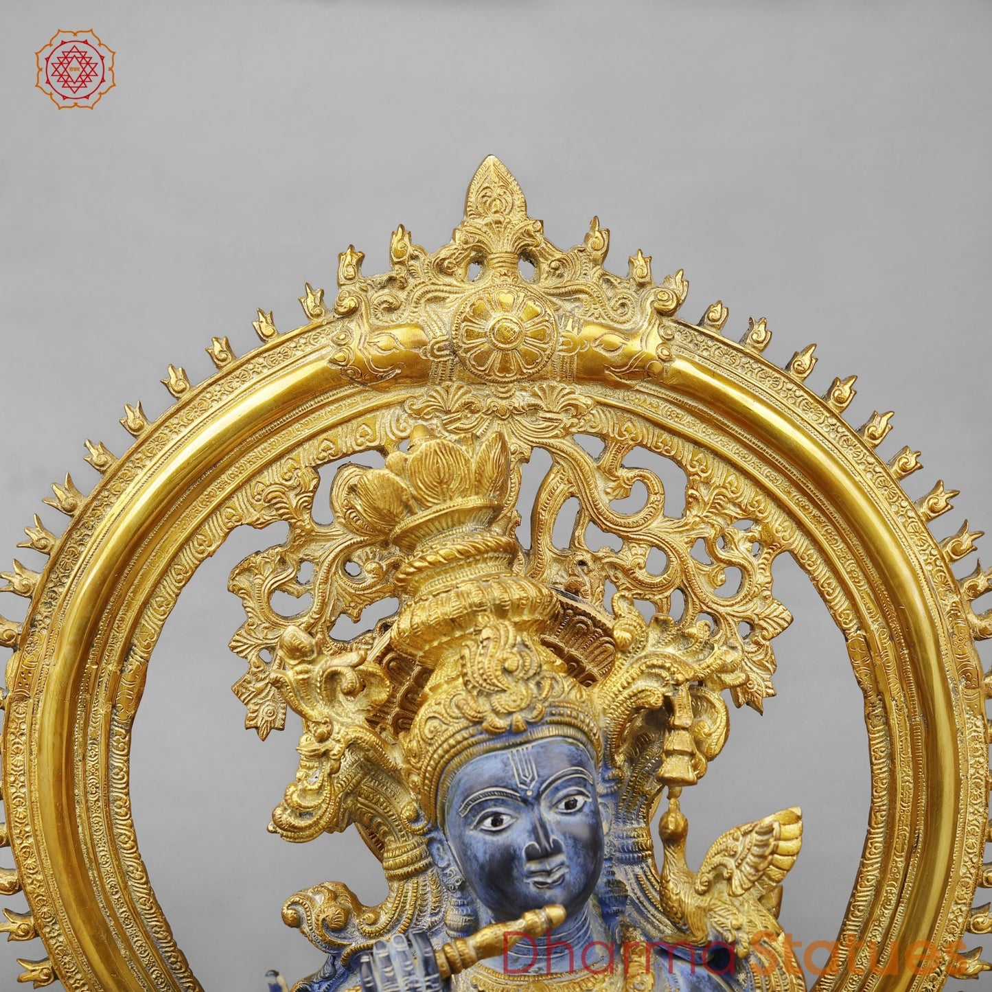 Brass Krishna Standing With fine Prabhavali, Antique Turquoise finish 32”