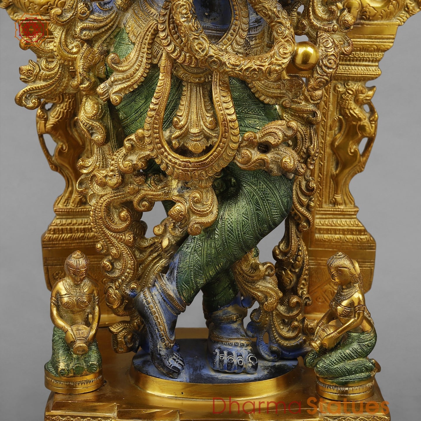 Brass Krishna Standing With fine Prabhavali, Antique Turquoise finish 32”
