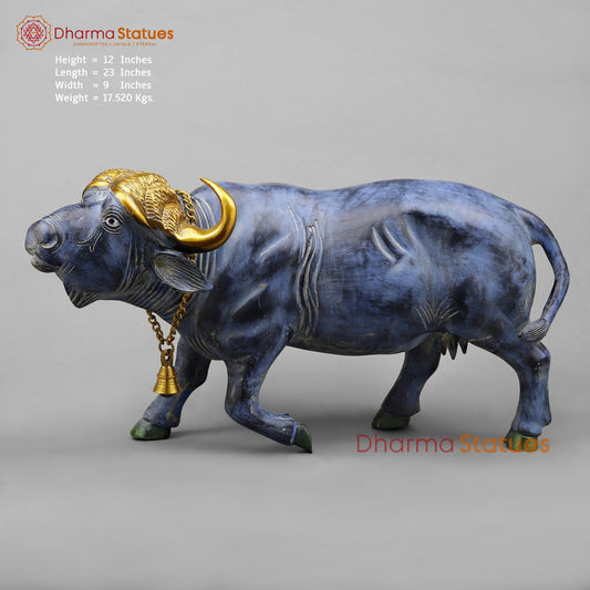 Brass Buffalo With Golden Horns, Antique Turquoise Finish 23”