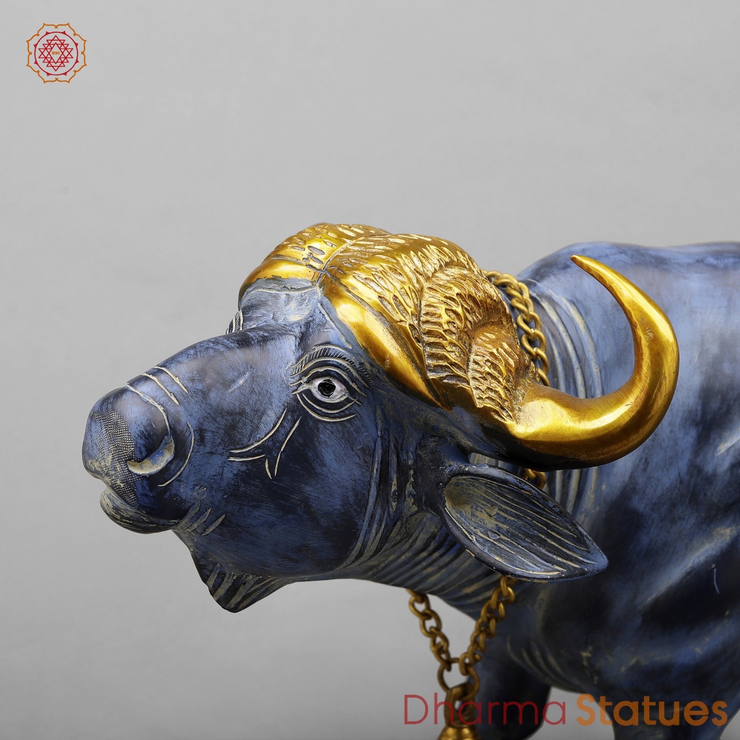 Brass Buffalo With Golden Horns, Antique Turquoise Finish 23”