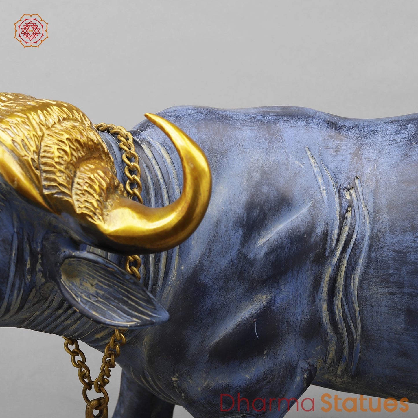Brass Buffalo With Golden Horns, Antique Turquoise Finish 23”