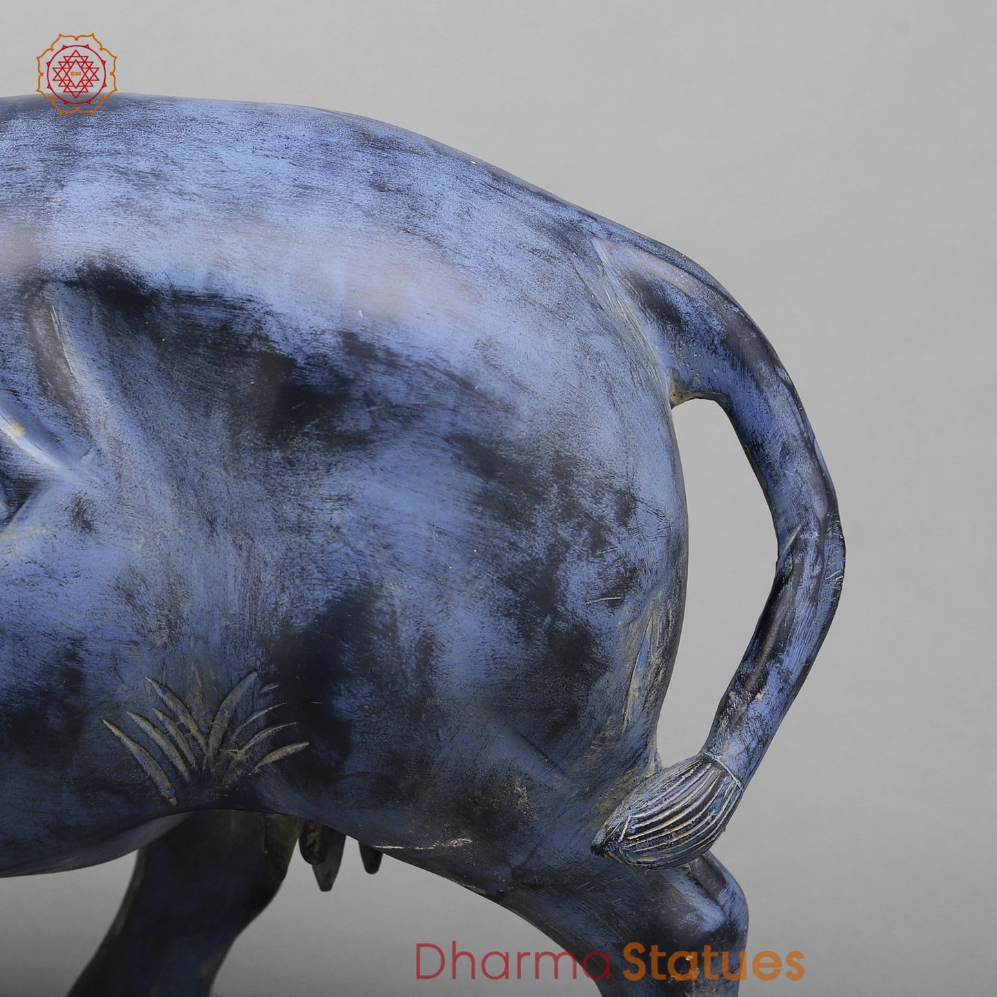 Brass Buffalo With Golden Horns, Antique Turquoise Finish 23”