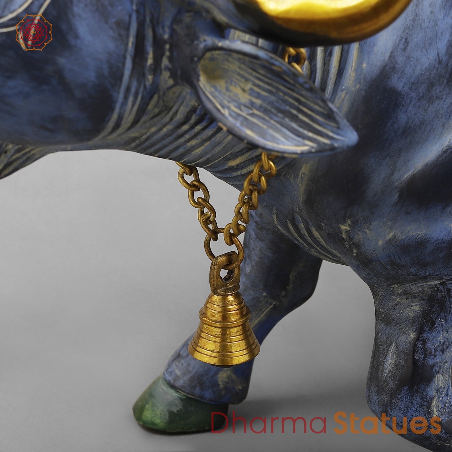 Brass Buffalo With Golden Horns, Antique Turquoise Finish 23”