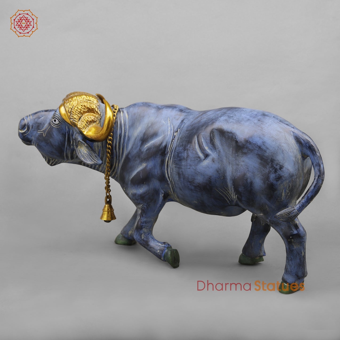 Brass Buffalo With Golden Horns, Antique Turquoise Finish 23”