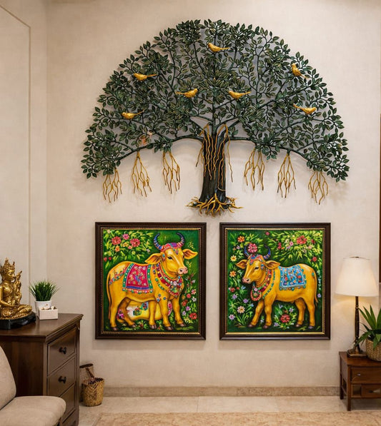 Brass Kalpvriksh Tree Fine, Green Golden finish 36”