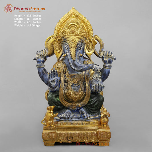 Brass Ornamental Ganesh Fine, Antique Turquoise finish 17.5”