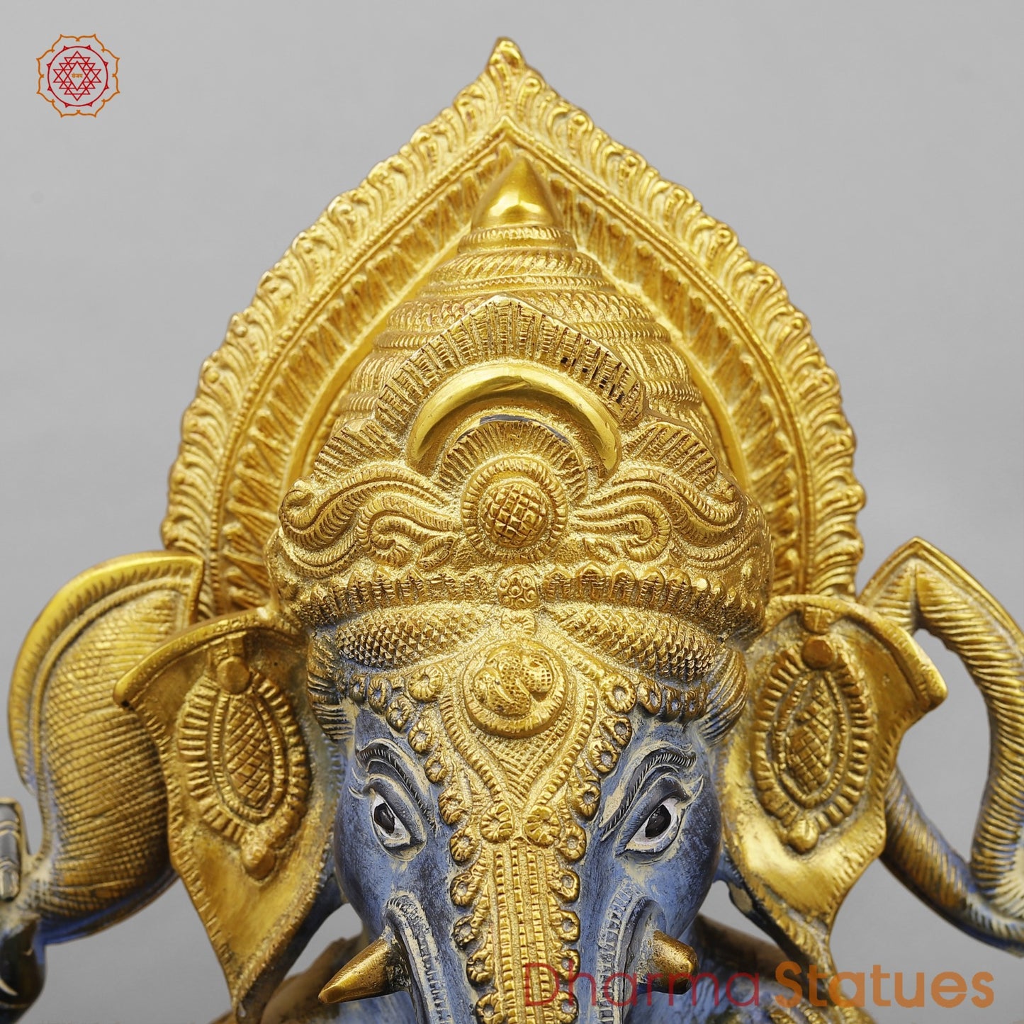 Brass Ornamental Ganesh Fine, Antique Turquoise finish 17.5”