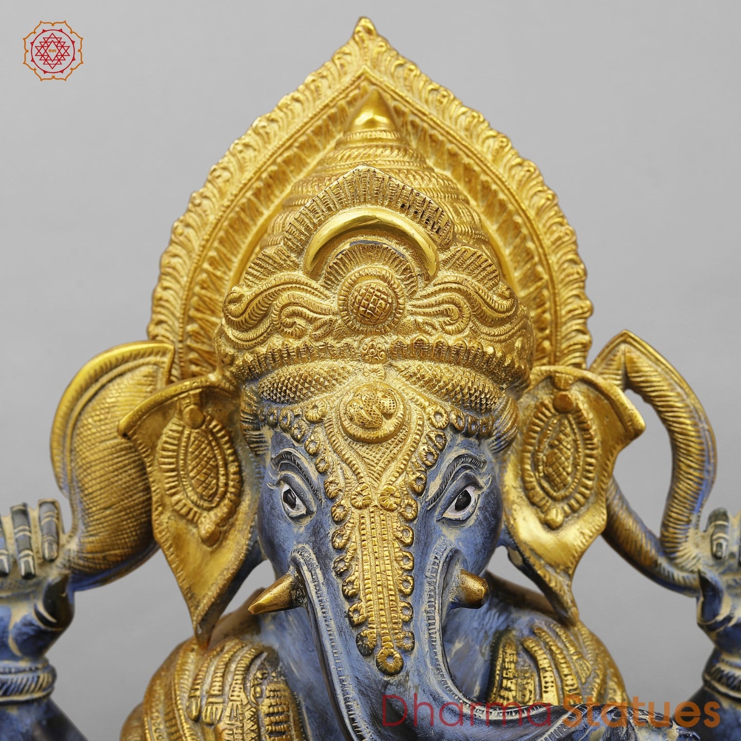 Brass Ornamental Ganesh Fine, Antique Turquoise finish 17.5”