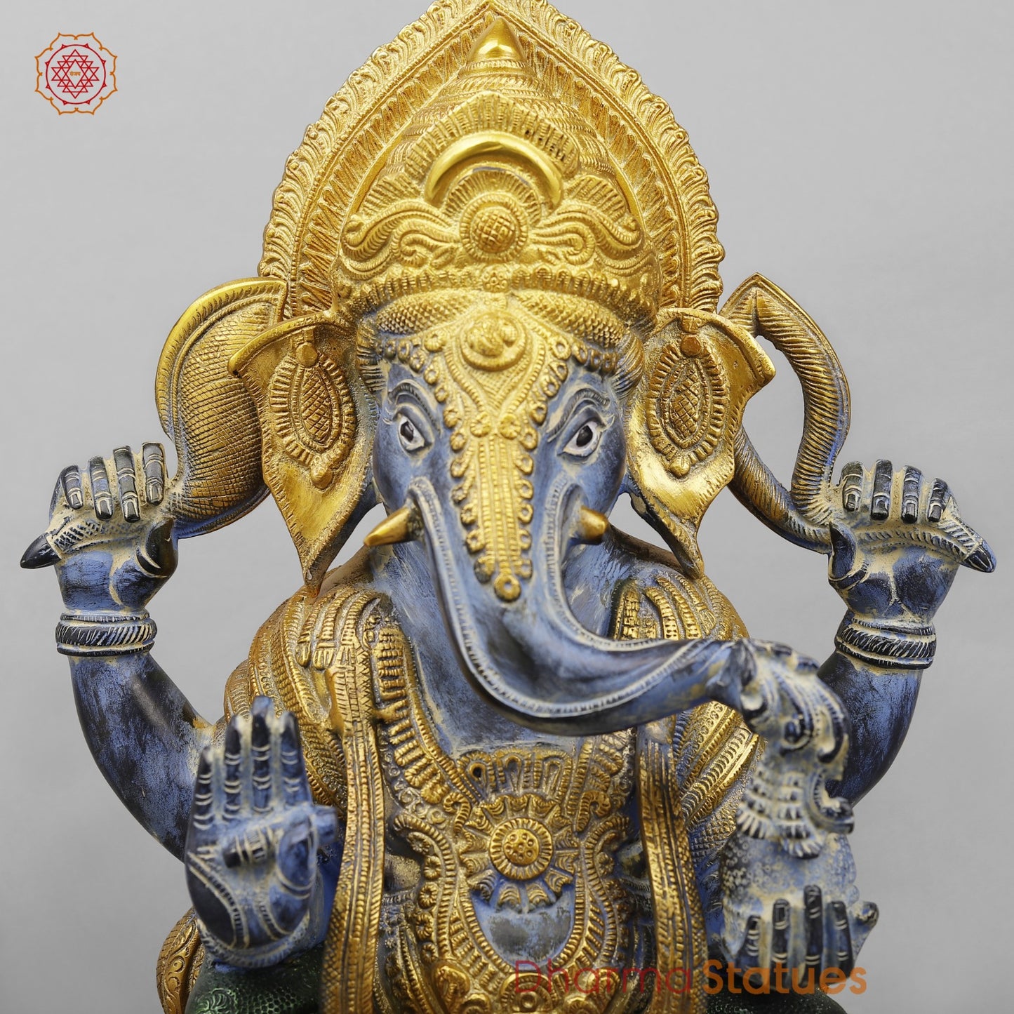 Brass Ornamental Ganesh Fine, Antique Turquoise finish 17.5”