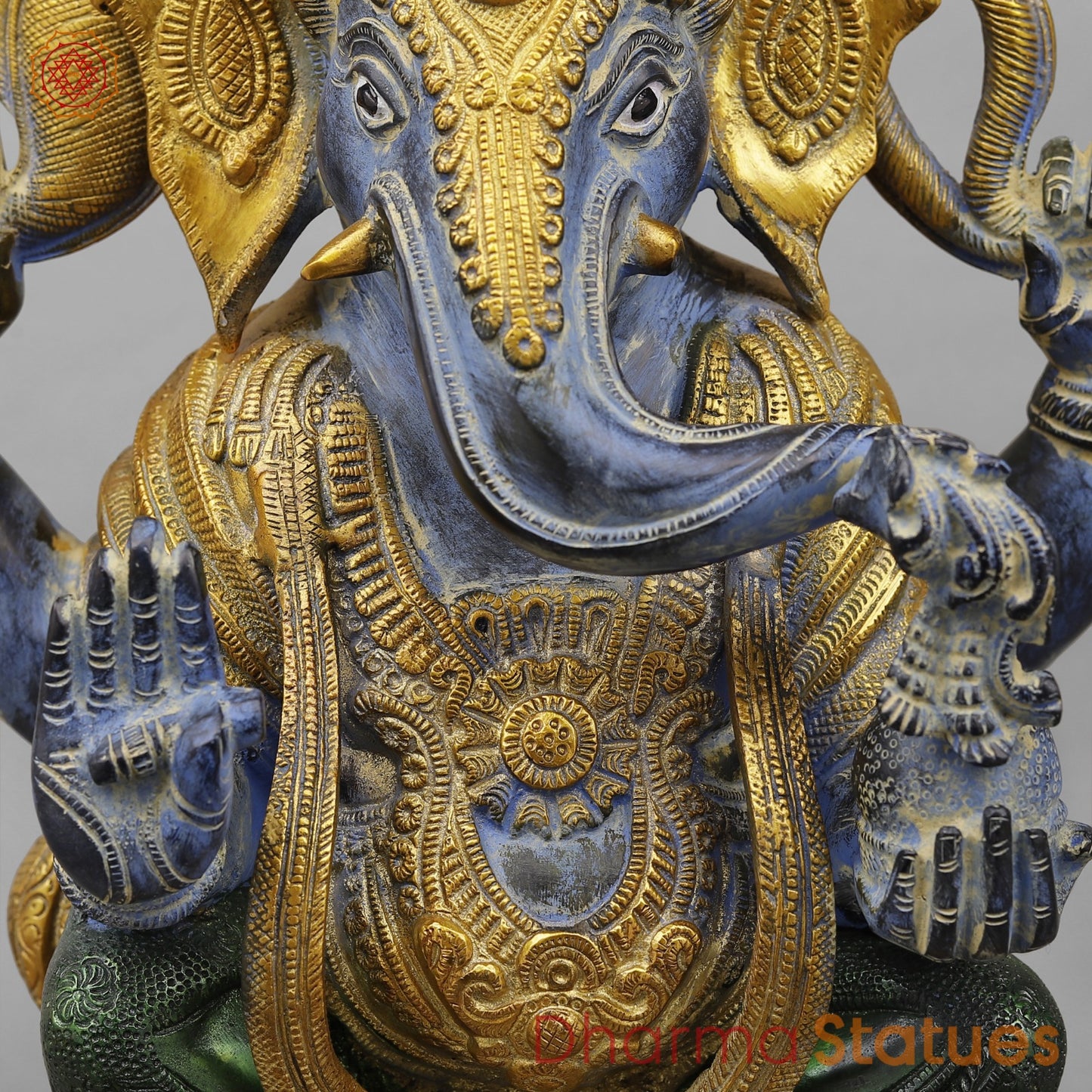 Brass Ornamental Ganesh Fine, Antique Turquoise finish 17.5”