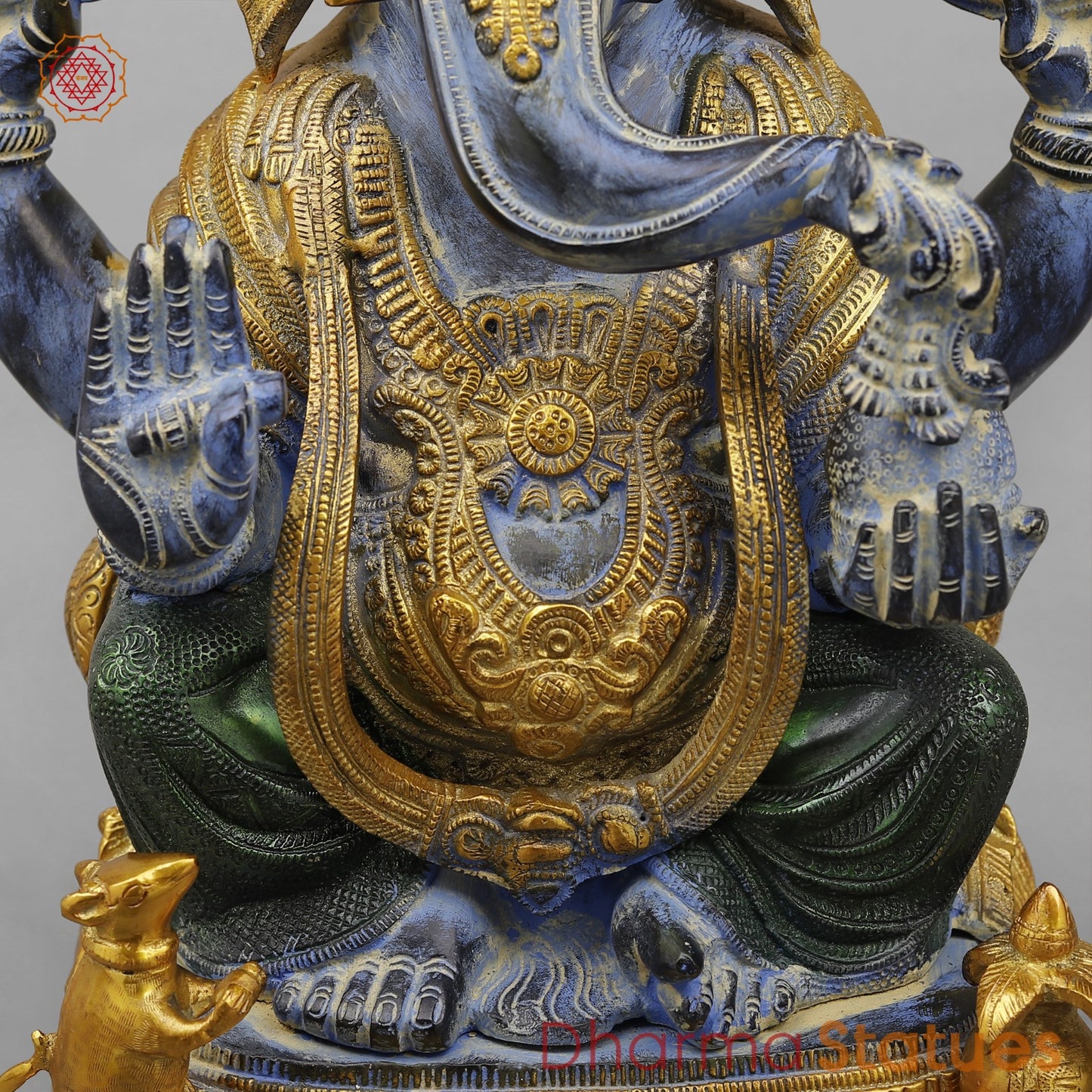 Brass Ornamental Ganesh Fine, Antique Turquoise finish 17.5”