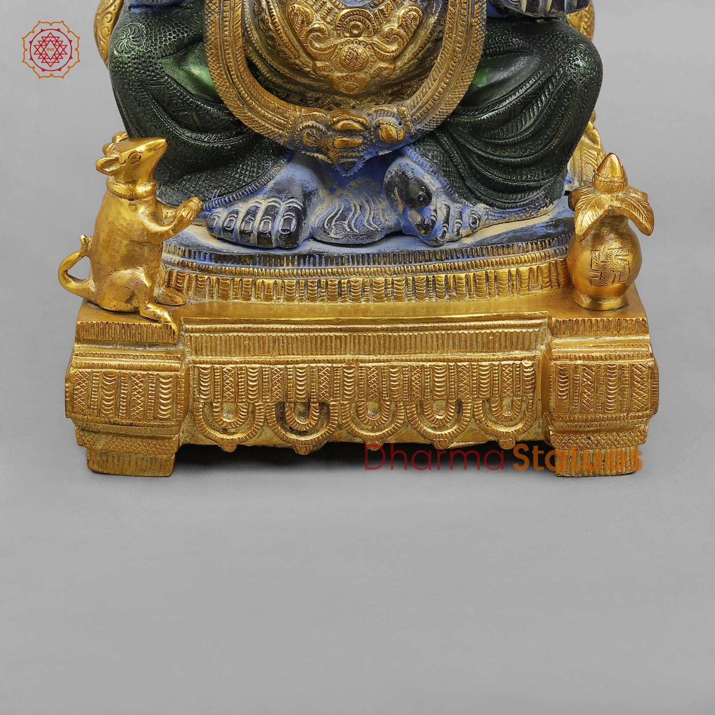 Brass Ornamental Ganesh Fine, Antique Turquoise finish 17.5”