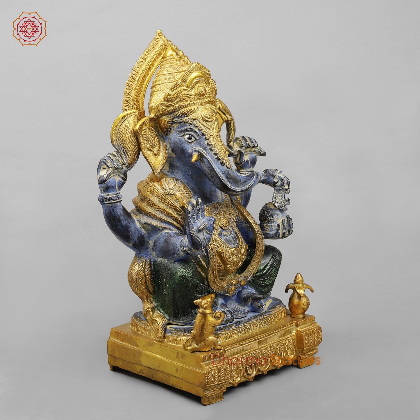 Brass Ornamental Ganesh Fine, Antique Turquoise finish 17.5”