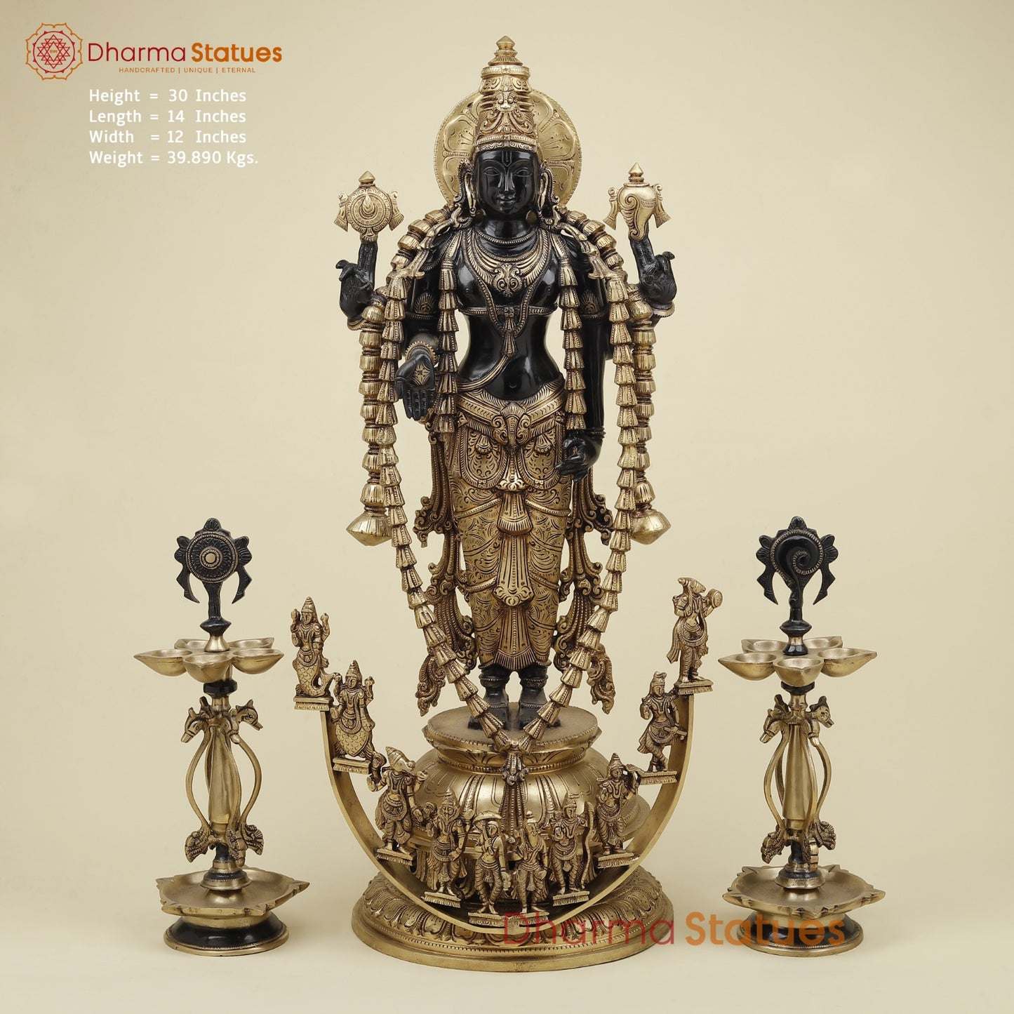 Bronze Tirupati Balaji with Ornaments, Dashavtar and Shankh Chakra Lamps 30”