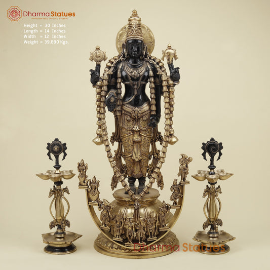 Bronze Tirupati Balaji with Ornaments, Dashavtar and Shankh Chakra Lamps 30”