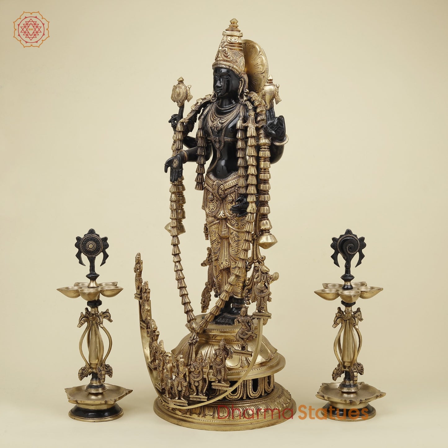 Bronze Tirupati Balaji with Ornaments, Dashavtar and Shankh Chakra Lamps 30”
