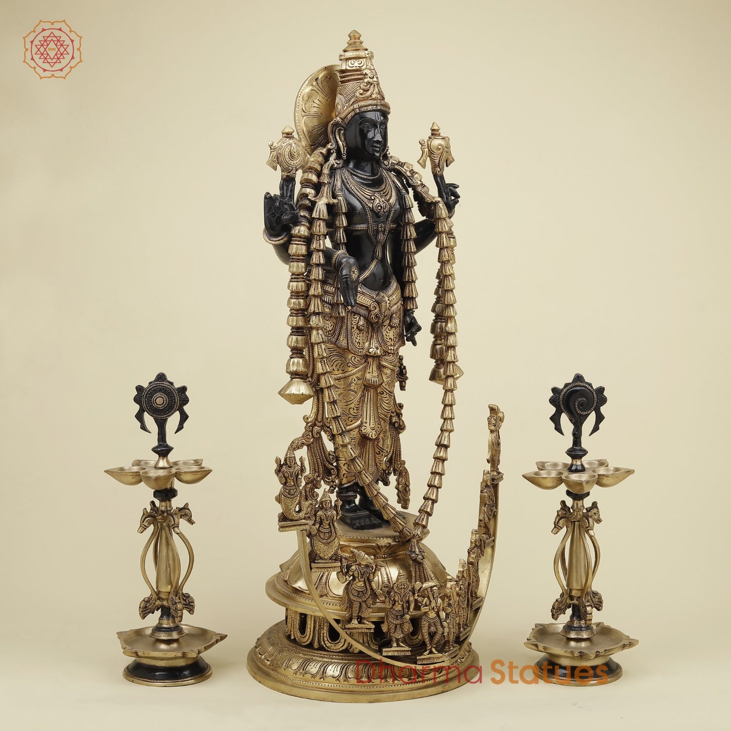 Bronze Tirupati Balaji with Ornaments, Dashavtar and Shankh Chakra Lamps 30”