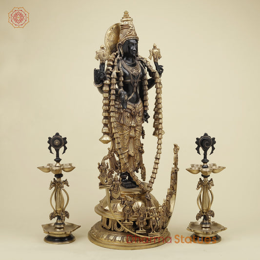 Bronze Tirupati Balaji with Ornaments, Dashavtar and Shankh Chakra Lamps 30”