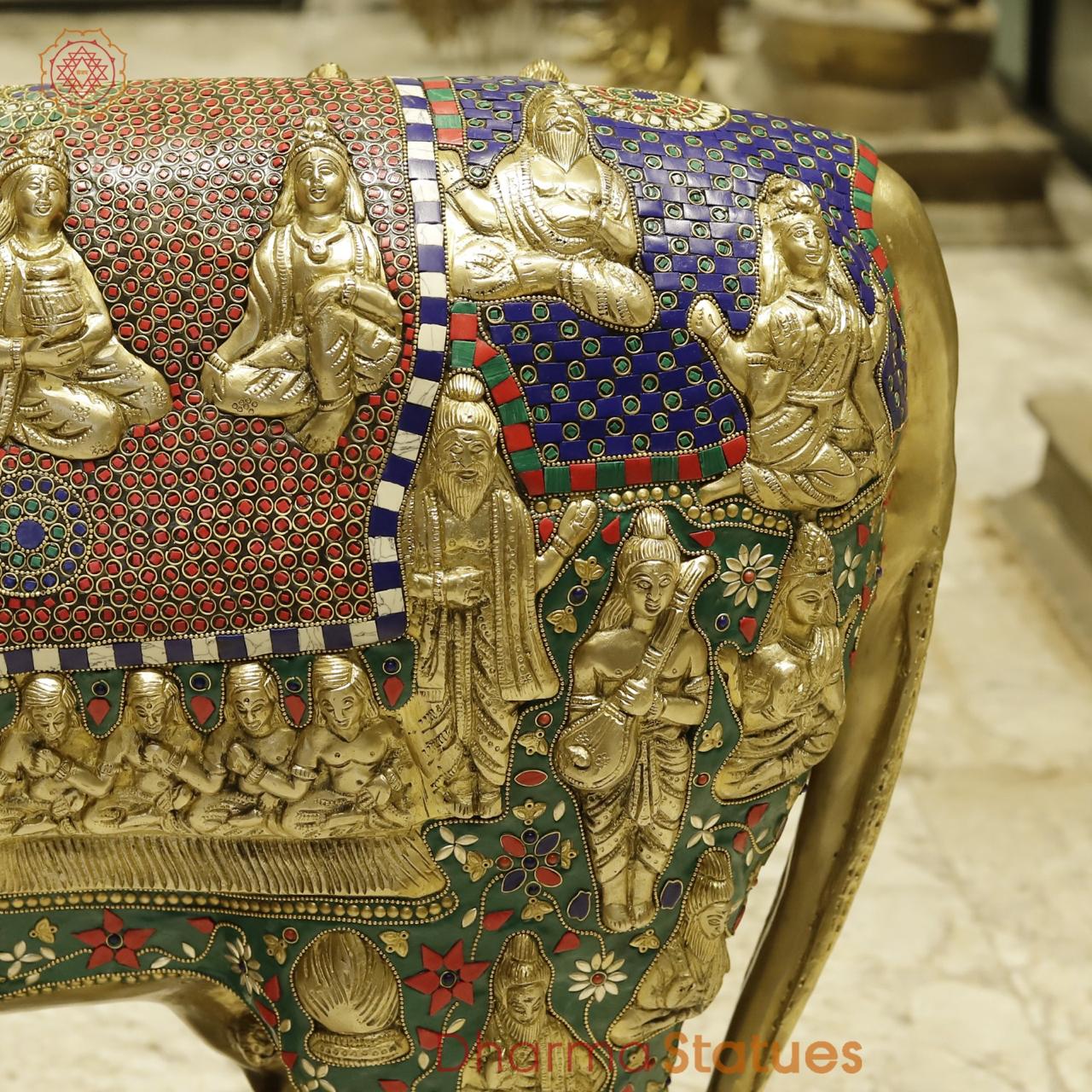 Brass Cow with Calf Universal, Fine stone work 34”