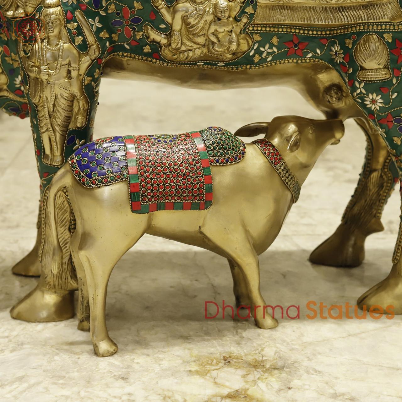 Brass Cow with Calf Universal, Fine stone work 34”