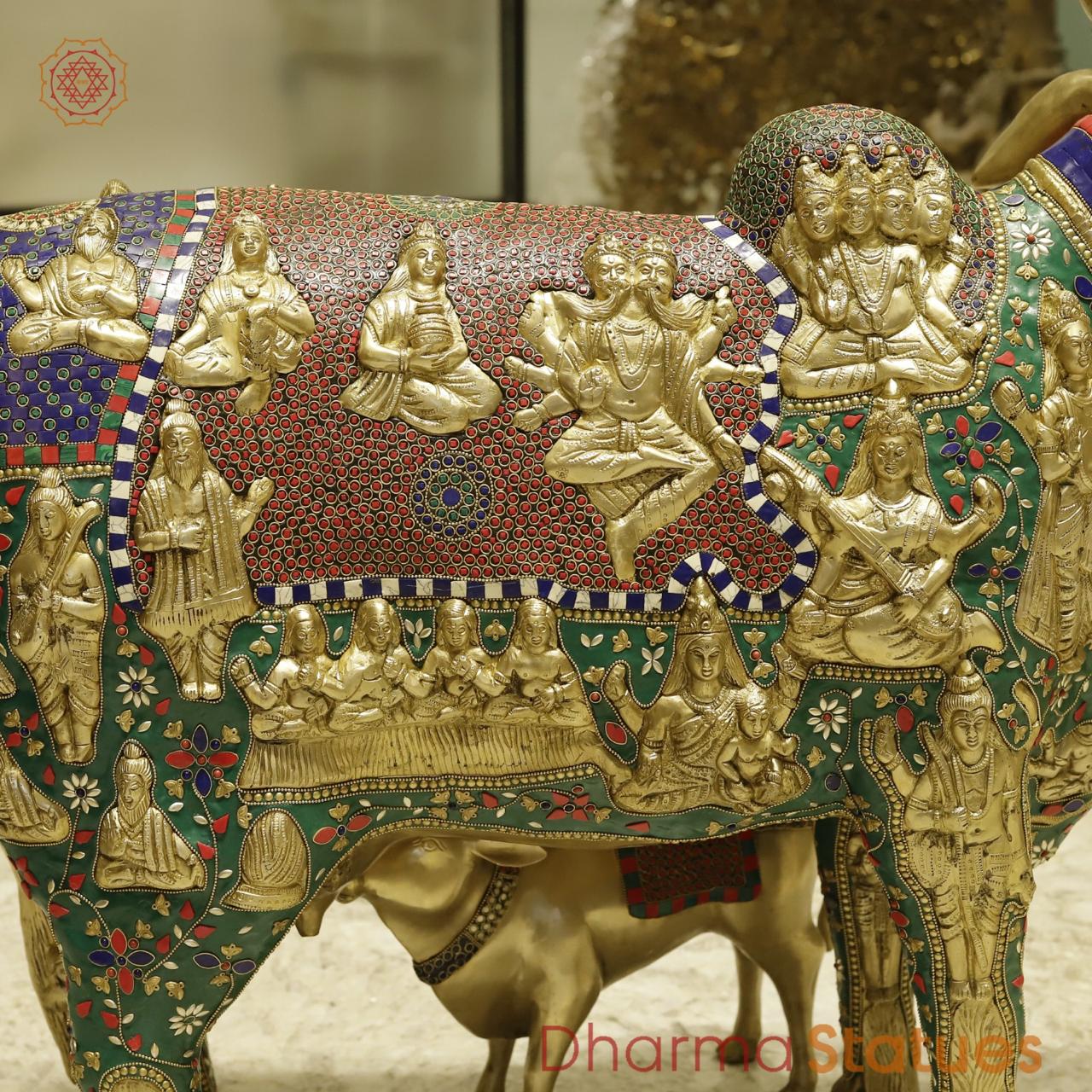 Brass Cow with Calf Universal, Fine stone work 34”