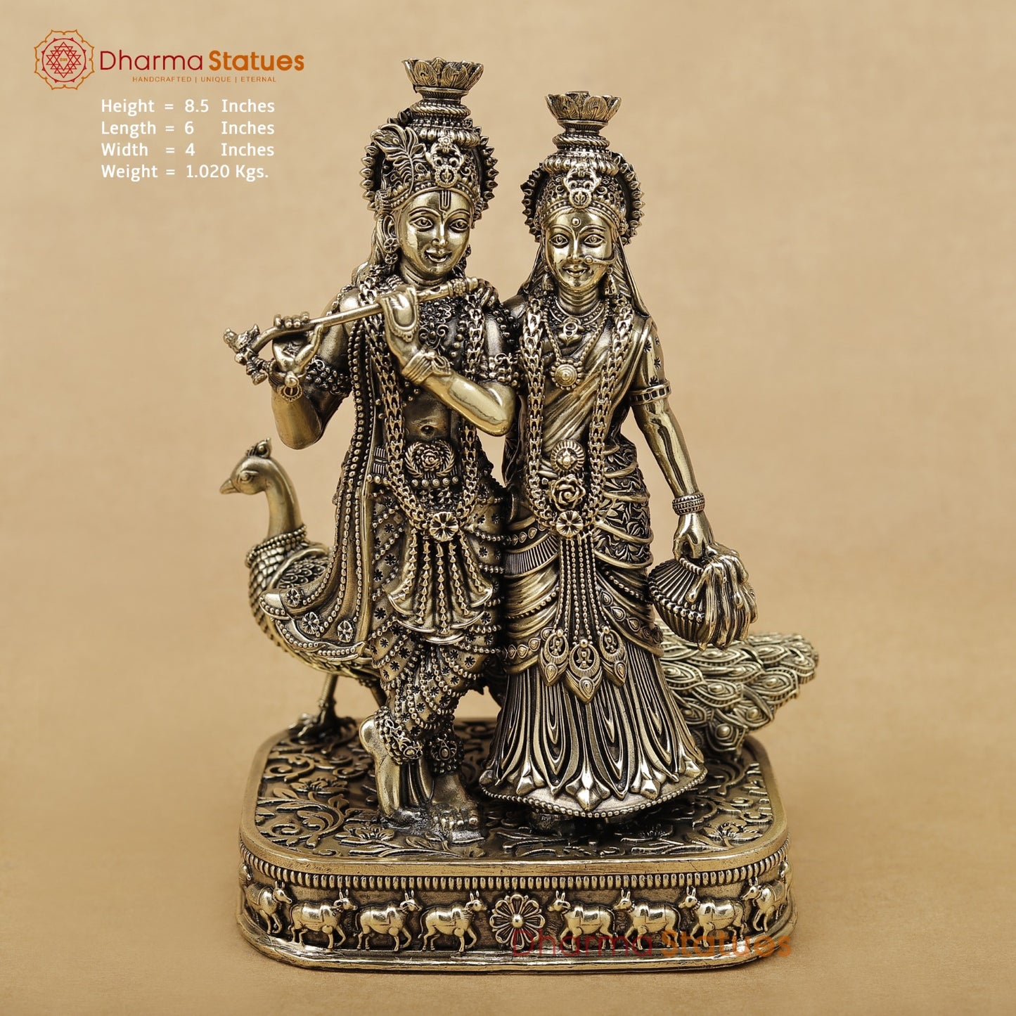 Brass Radha Krishna With Peacock Fine 8.5”