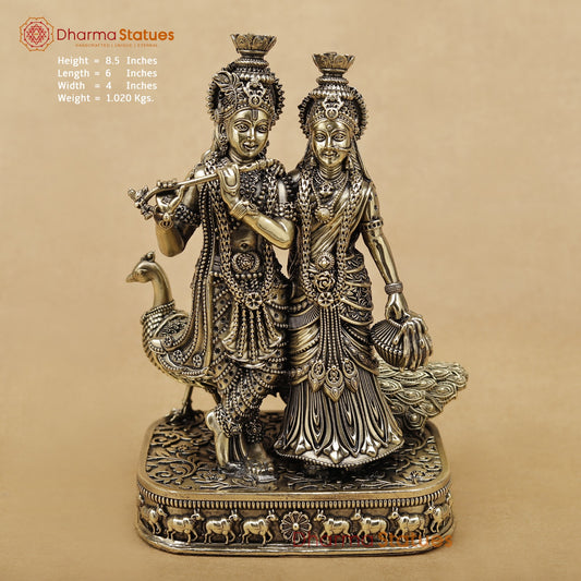 Brass Radha Krishna With Peacock Fine 8.5”