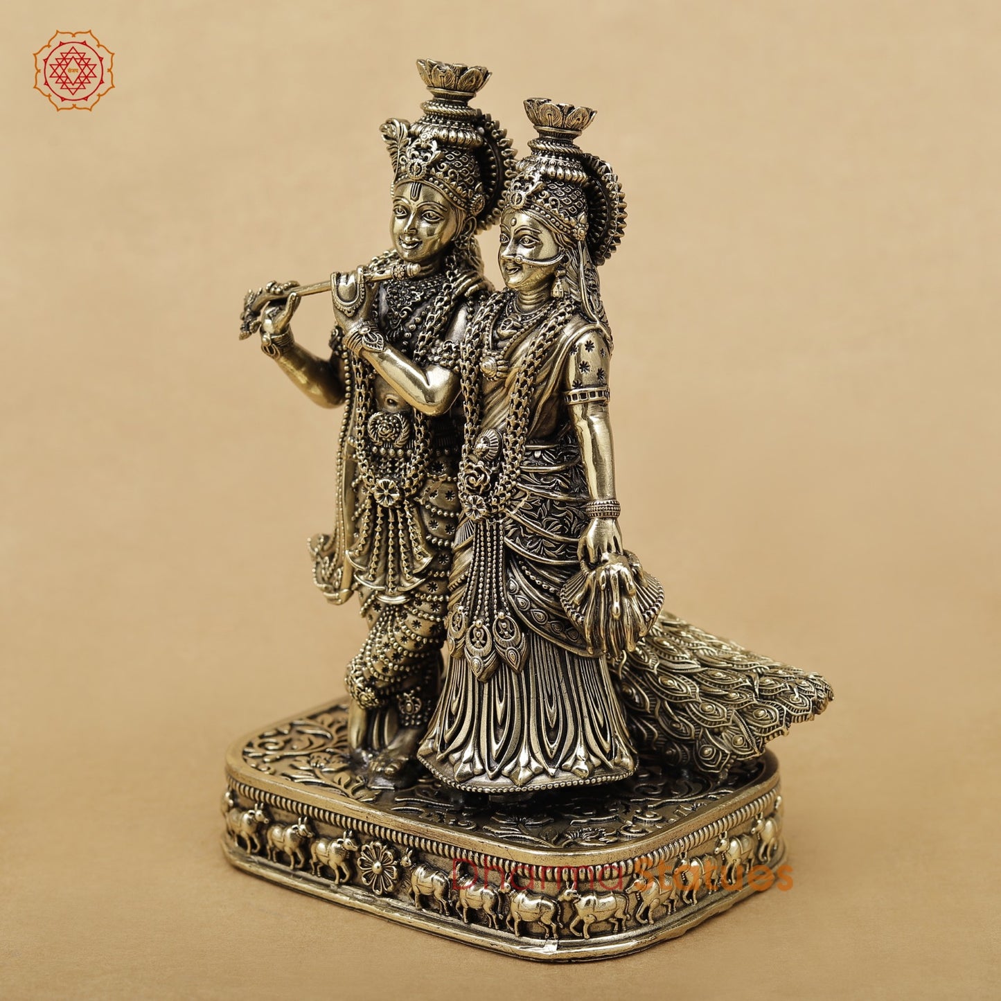 Brass Radha Krishna With Peacock Fine 8.5”