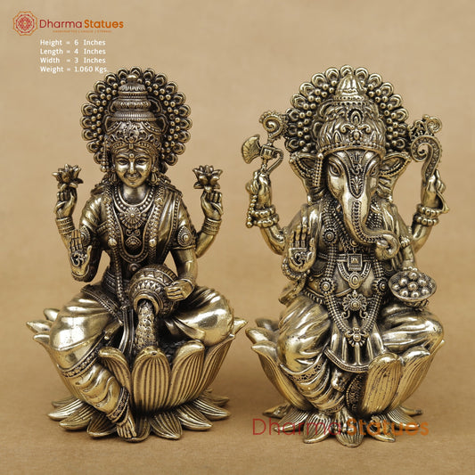 Brass Lakshmi Ganesh seated fine 6”