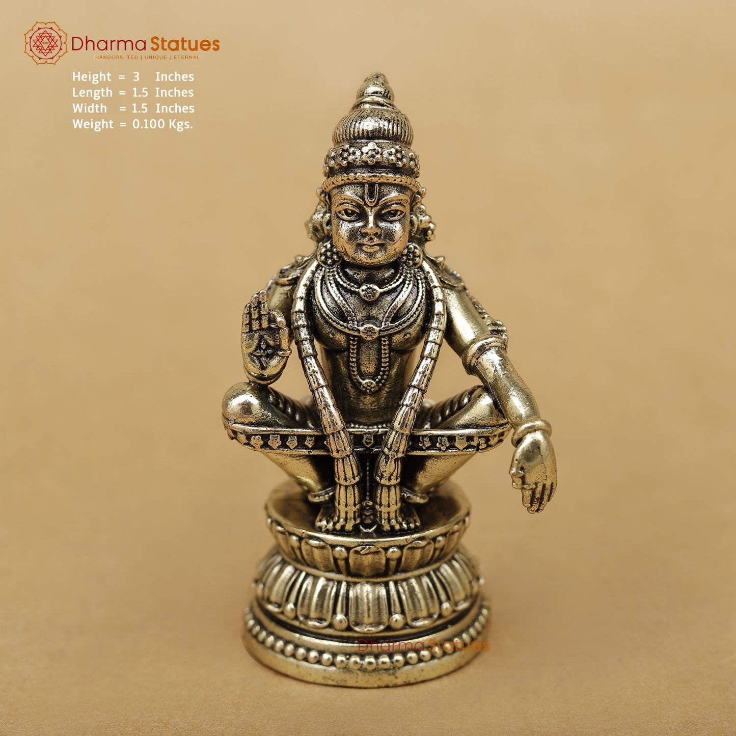 Brass Ayiappa Swami Seated 3”