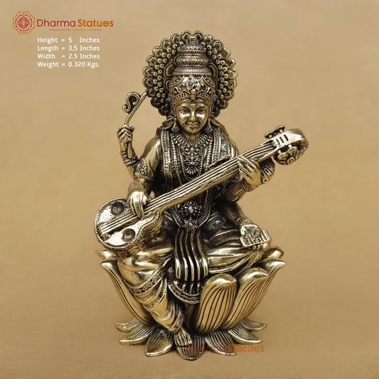 Brass Saraswati seated fine 5”