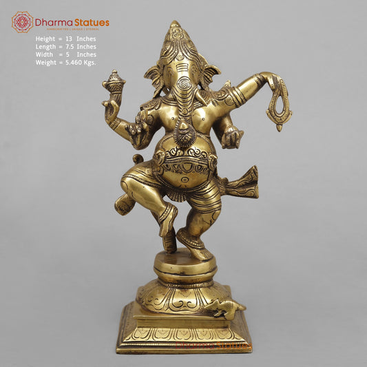 Brass Dancing Ganesh fine, Antique Finish 13”