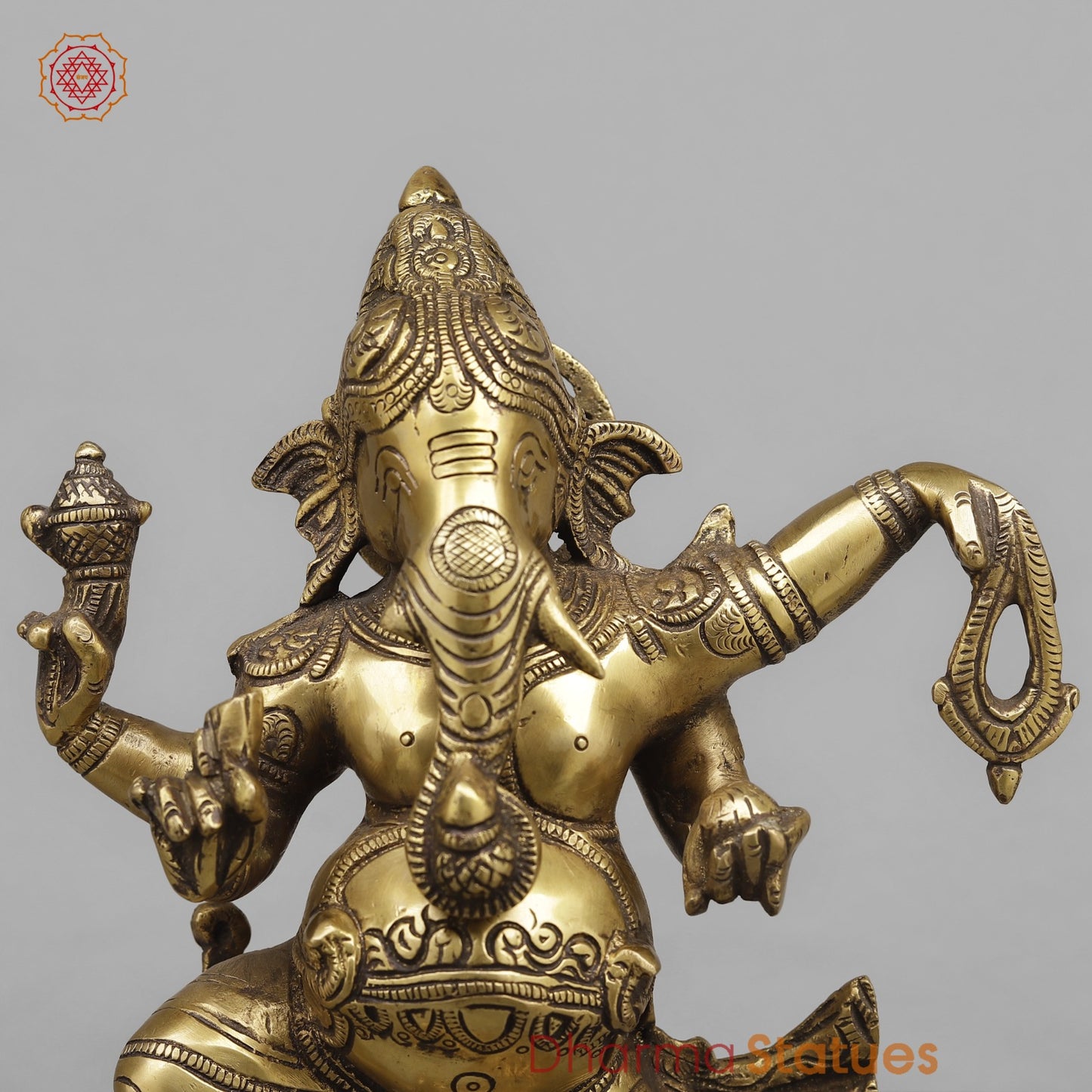 Brass Dancing Ganesh fine, Antique Finish 13”