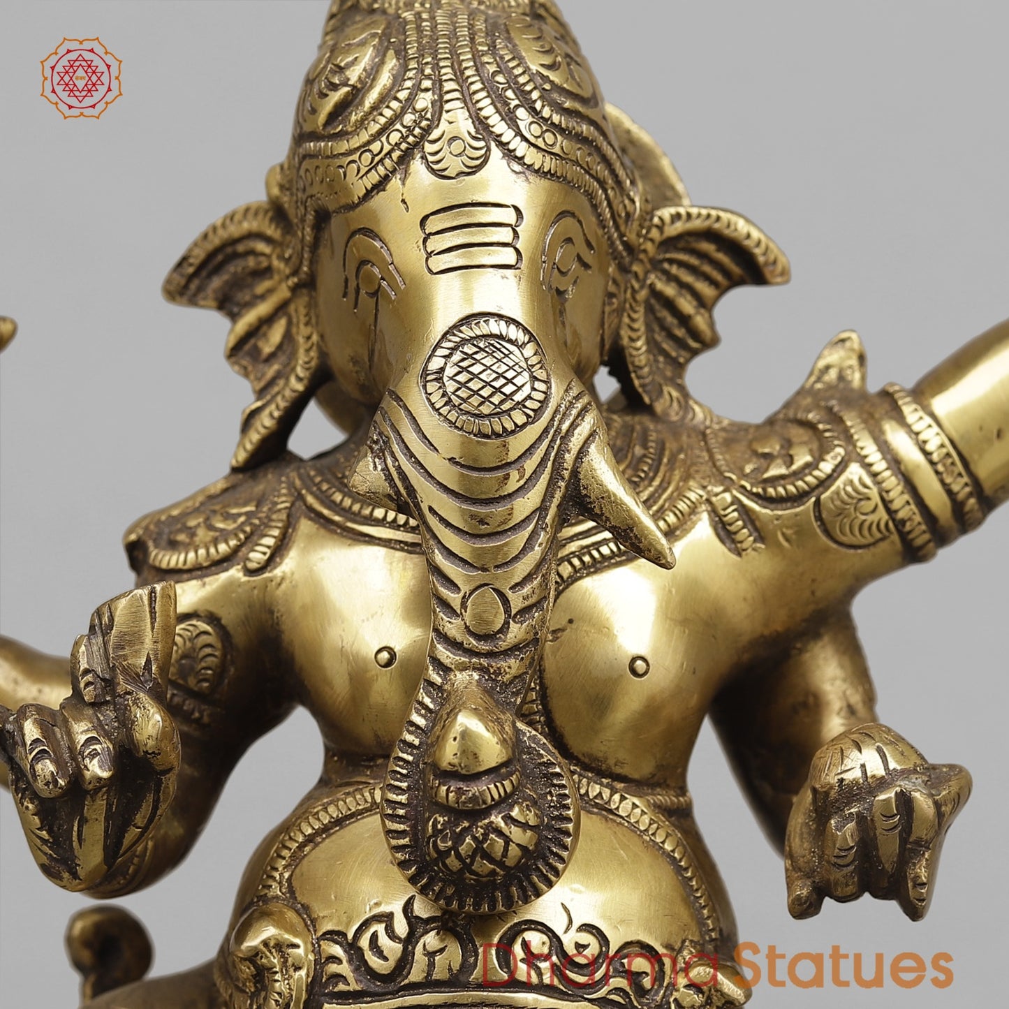 Brass Dancing Ganesh fine, Antique Finish 13”