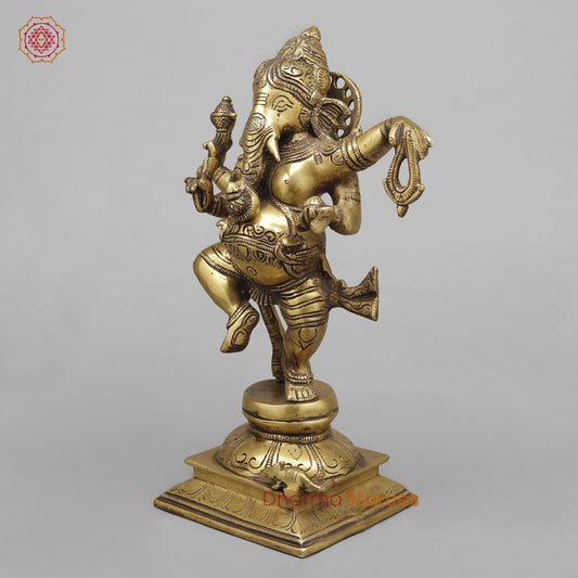 Brass Dancing Ganesh fine, Antique Finish 13”