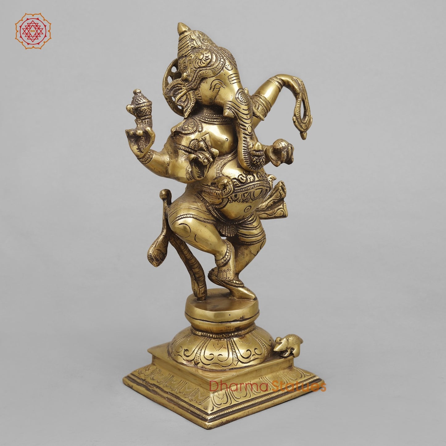 Brass Dancing Ganesh fine, Antique Finish 13”